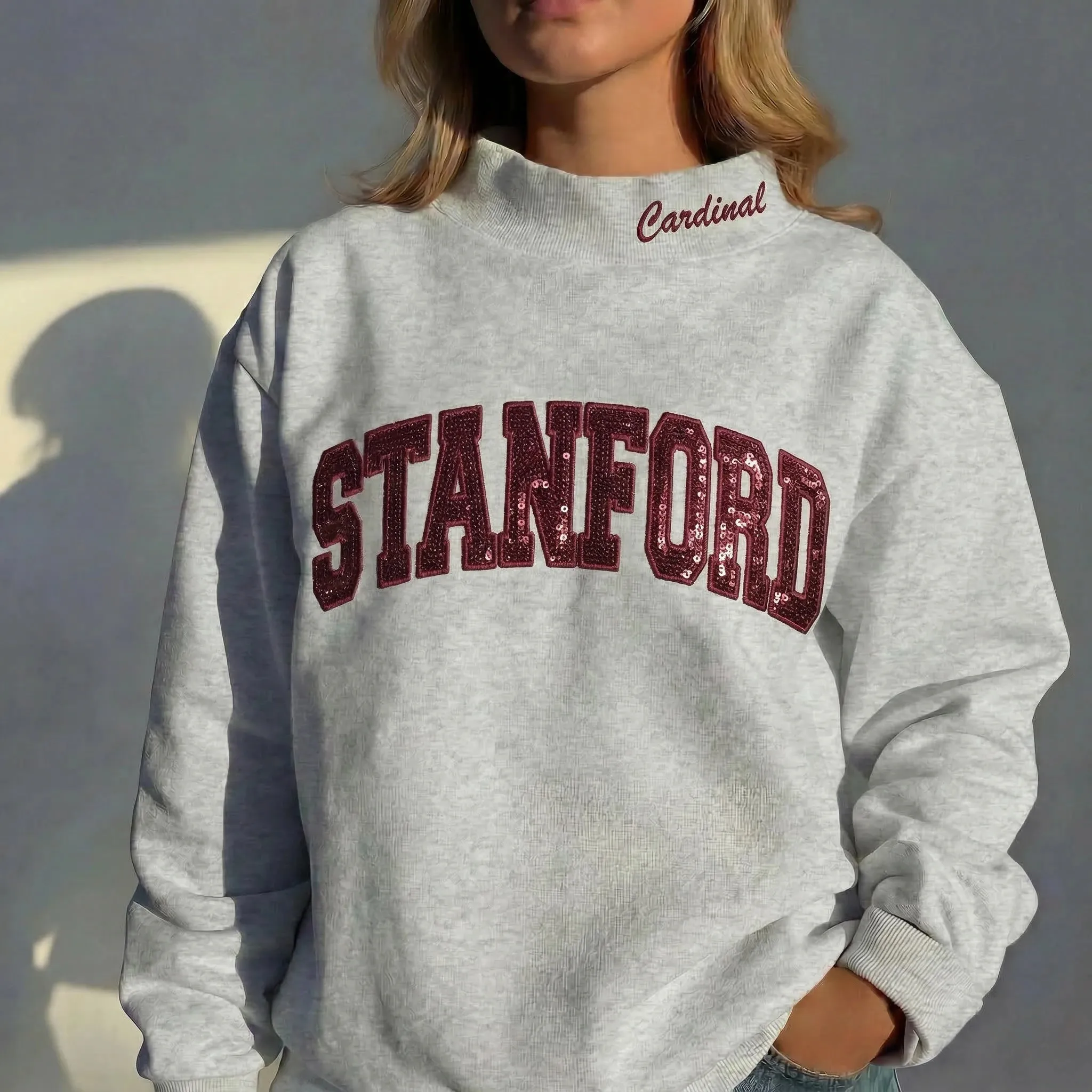 Custom Mock Neck Sequin Team Name Sweatshirt  Gifts for Sports Fans