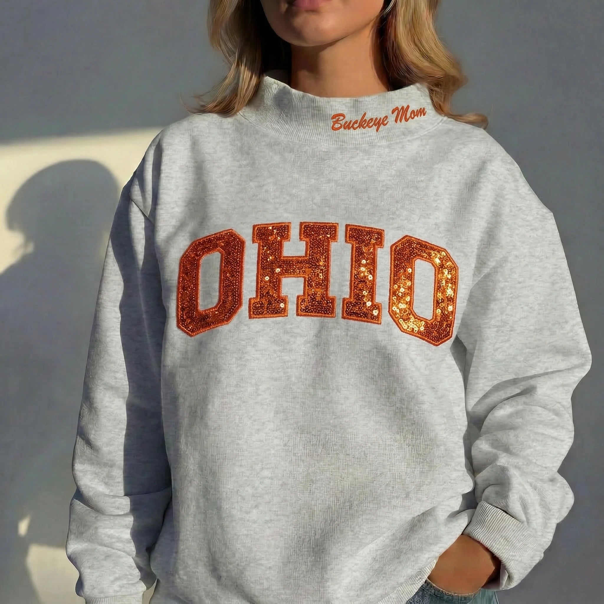Custom Mock Neck Sequin Team Name Sweatshirt  Gifts for Sports Fans