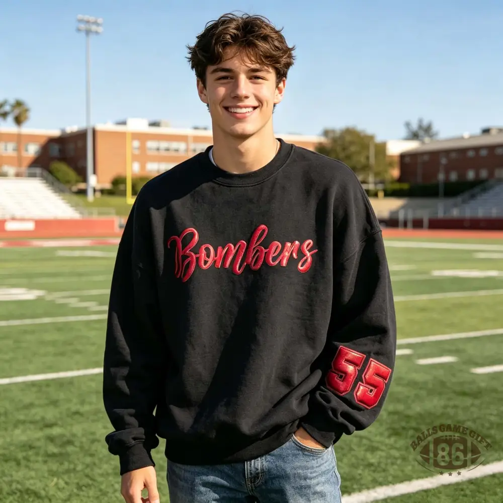 Metallic Puff Print Custom Team Crewneck Sweatshirt | Cursive Team Name & Sleeve Jersey Number