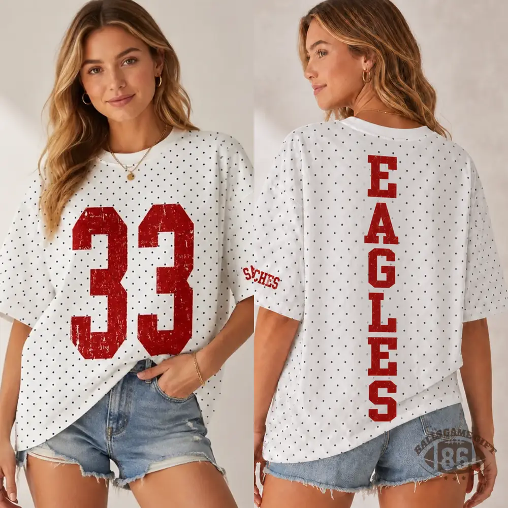 Oversized Polka Dot Football Game Day Tee | Distressed Number & Back Team Name Print