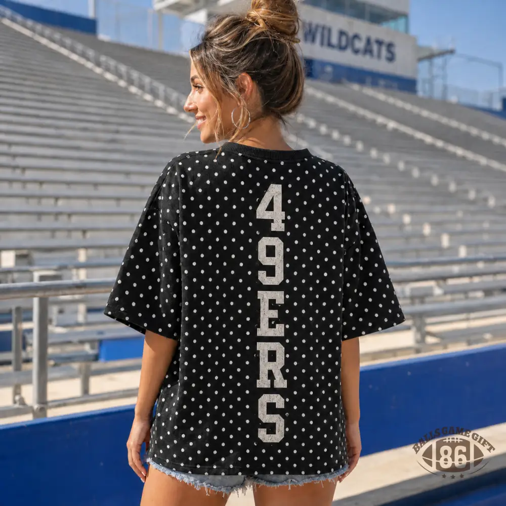 Oversized Polka Dot Football Game Day Tee | Distressed Number & Back Team Name Print