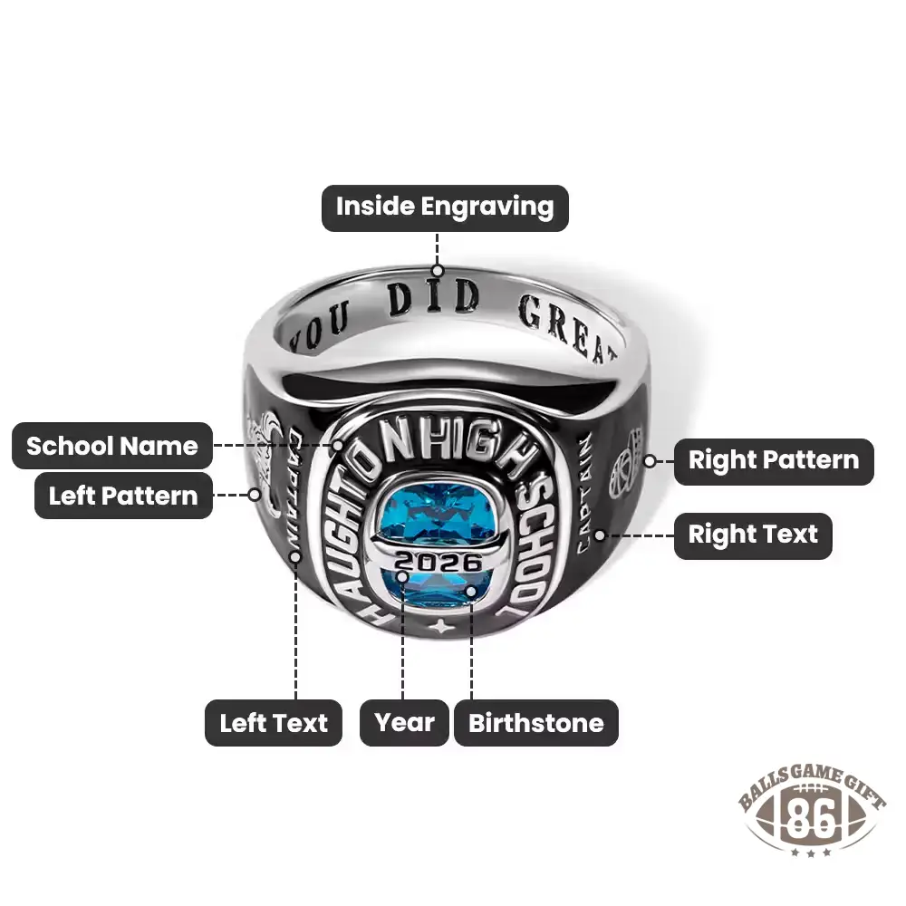 Personalized Birthstone Graduation Ring, Sterling Silver Signet Ring with Engraved Name & Symbol, Class of 2026 Gift
