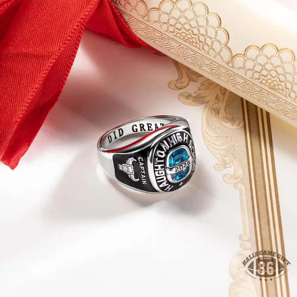 Personalized Birthstone Graduation Ring, Sterling Silver Signet Ring with Engraved Name & Symbol, Class of 2026 Gift