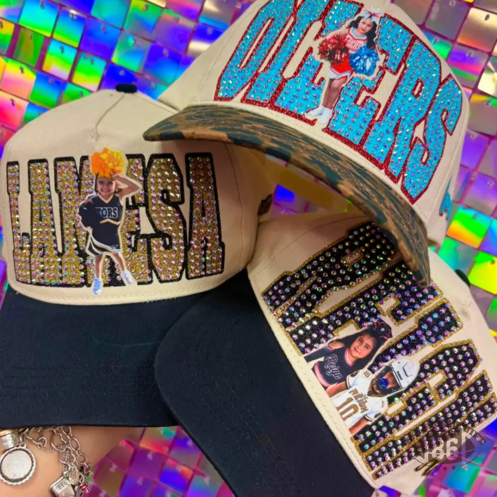 Personalized Bling Rhinestone Trucker Hat | Custom Photo & Name, Game Day Sports Baseball Cap