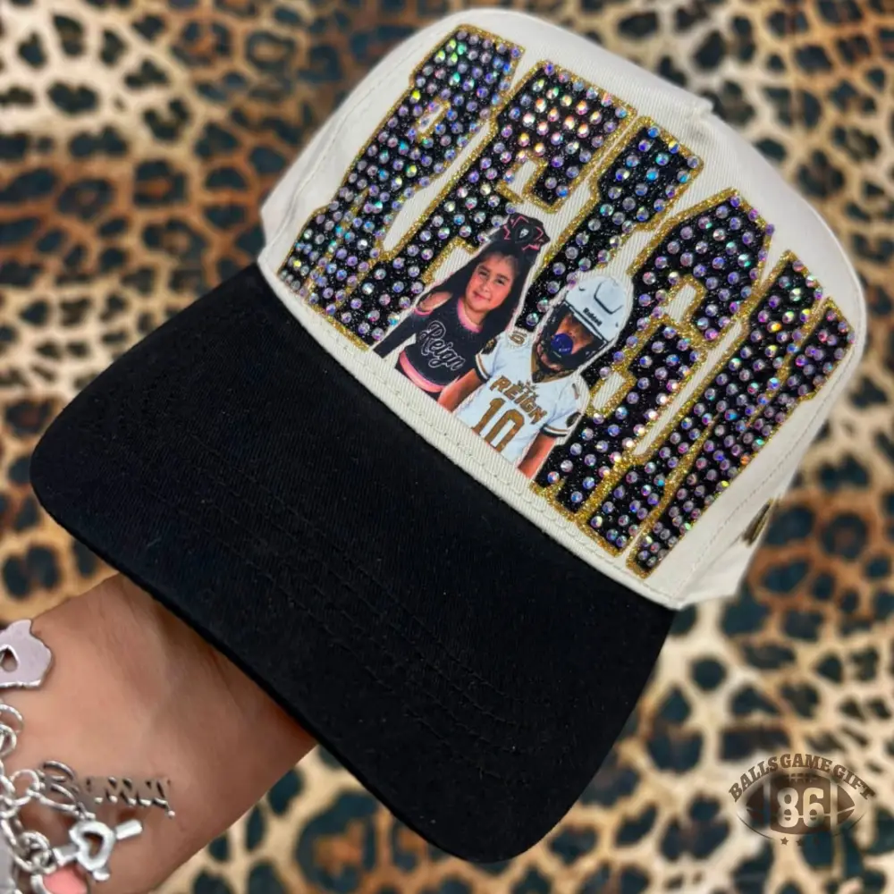 Personalized Bling Rhinestone Trucker Hat | Custom Photo & Name, Game Day Sports Baseball Cap