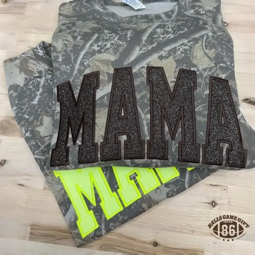 Pamaviva Personalized Camo Glitter Text Mama Shirt Custom Name Hunting Gift for Mom Mothers Day Apparel