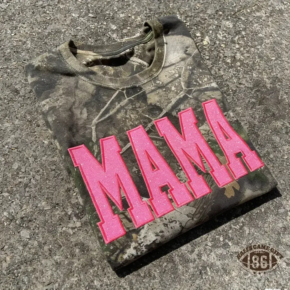 Pamaviva Personalized Camo Glitter Text Mama Shirt Custom Name Hunting Gift for Mom Mothers Day Apparel