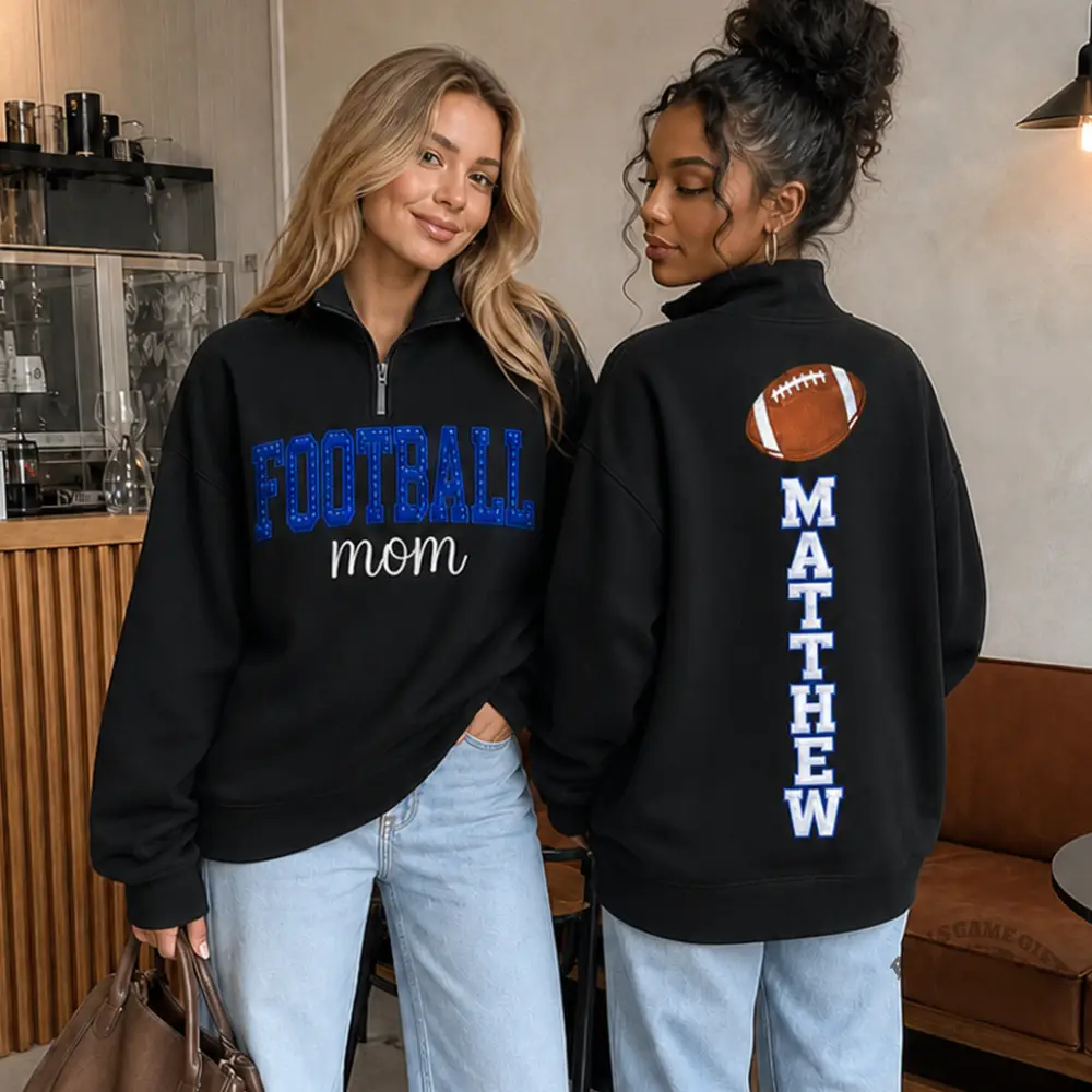 Personalized Cheer Mom Quarter Zip Sweatshirt, Custom Kid Names Glitter Bow Pullover, Embroidered Cheer Mama Tees