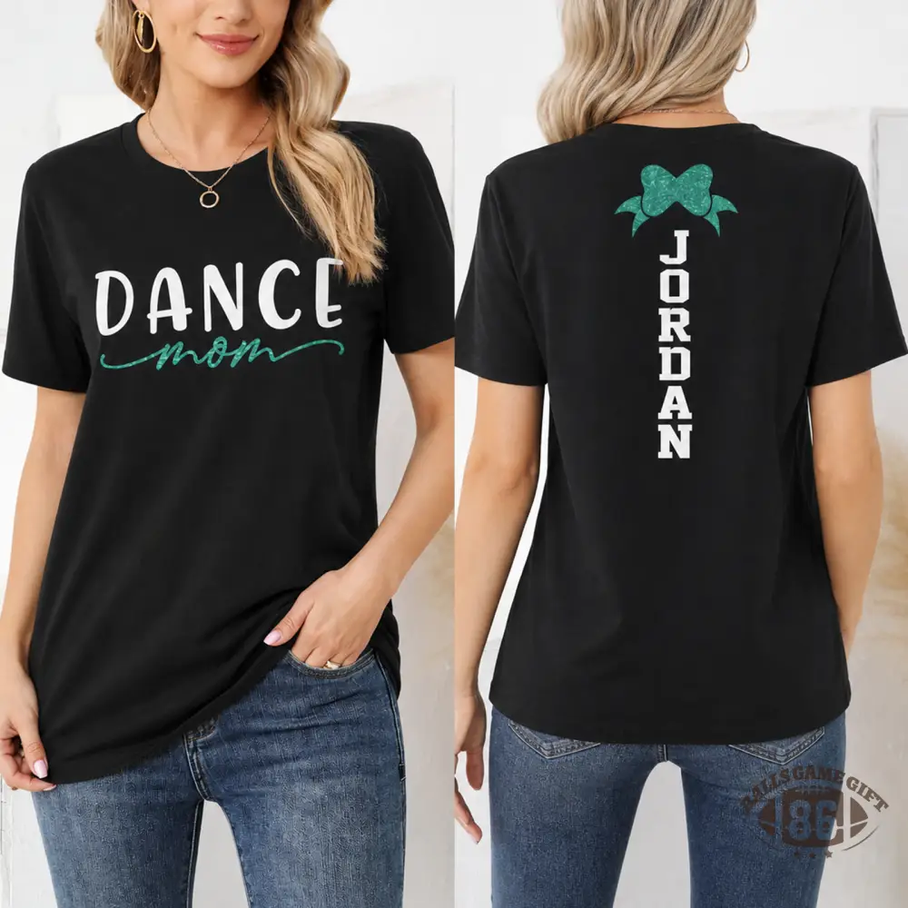 Personalized Cheer Mom Shirt Custom Name Bow Graphic Tee Double Sided Game Day T-Shirt Gift for Sports Moms