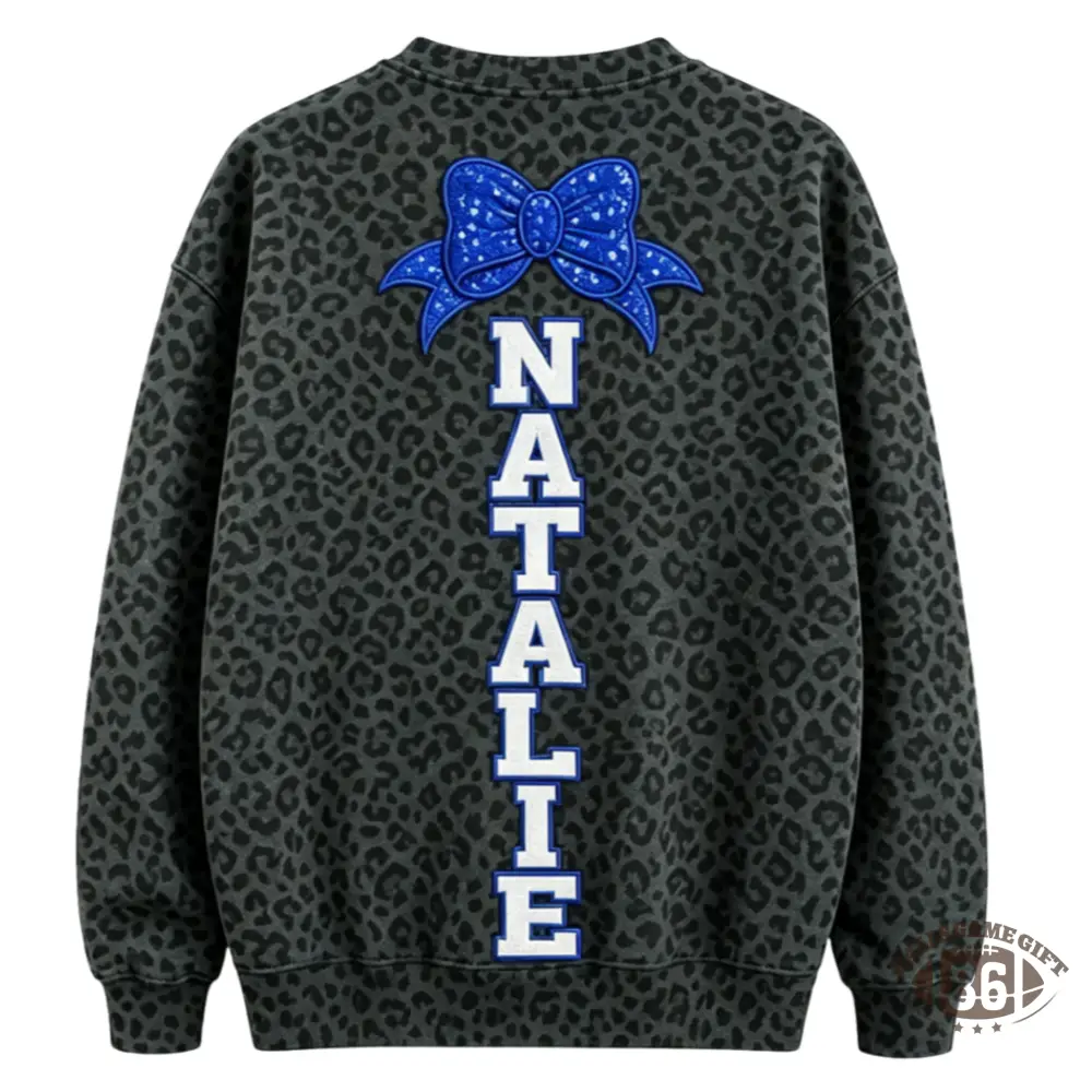 Personalized Cheer Mom Sweatshirt, Leopard Bow Custom Name Crewneck Sweatshirt