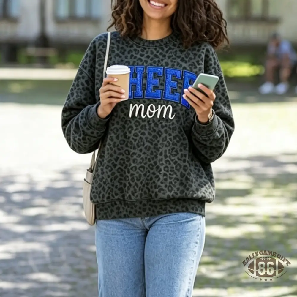 Personalized Cheer Mom Sweatshirt, Leopard Bow Custom Name Crewneck Sweatshirt