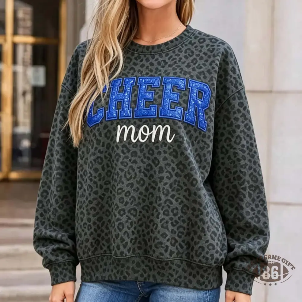Personalized Cheer Mom Sweatshirt, Leopard Bow Custom Name Crewneck Sweatshirt