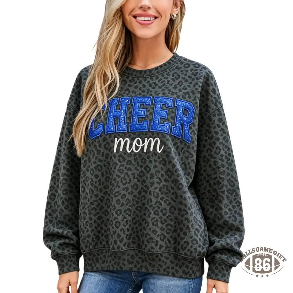 Personalized Cheer Mom Sweatshirt, Leopard Bow Custom Name Crewneck Sweatshirt