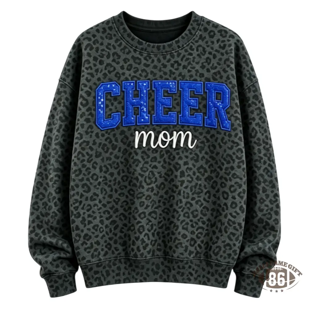 Personalized Cheer Mom Sweatshirt, Leopard Bow Custom Name Crewneck Sweatshirt