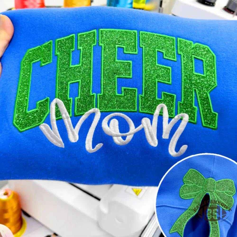 Personalized Cheer Mom Sweatshirt with Glitter Bow Sleeve