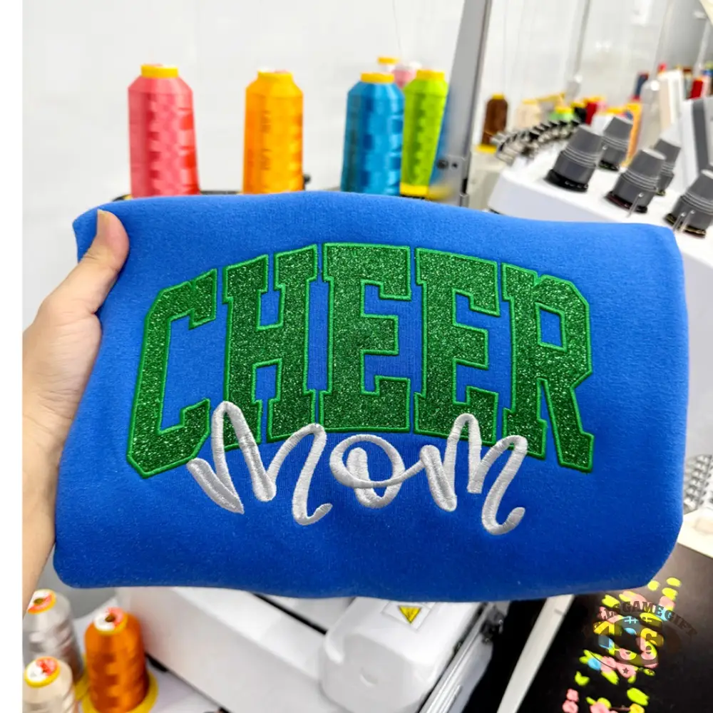 Personalized Cheer Mom Sweatshirt with Glitter Bow Sleeve