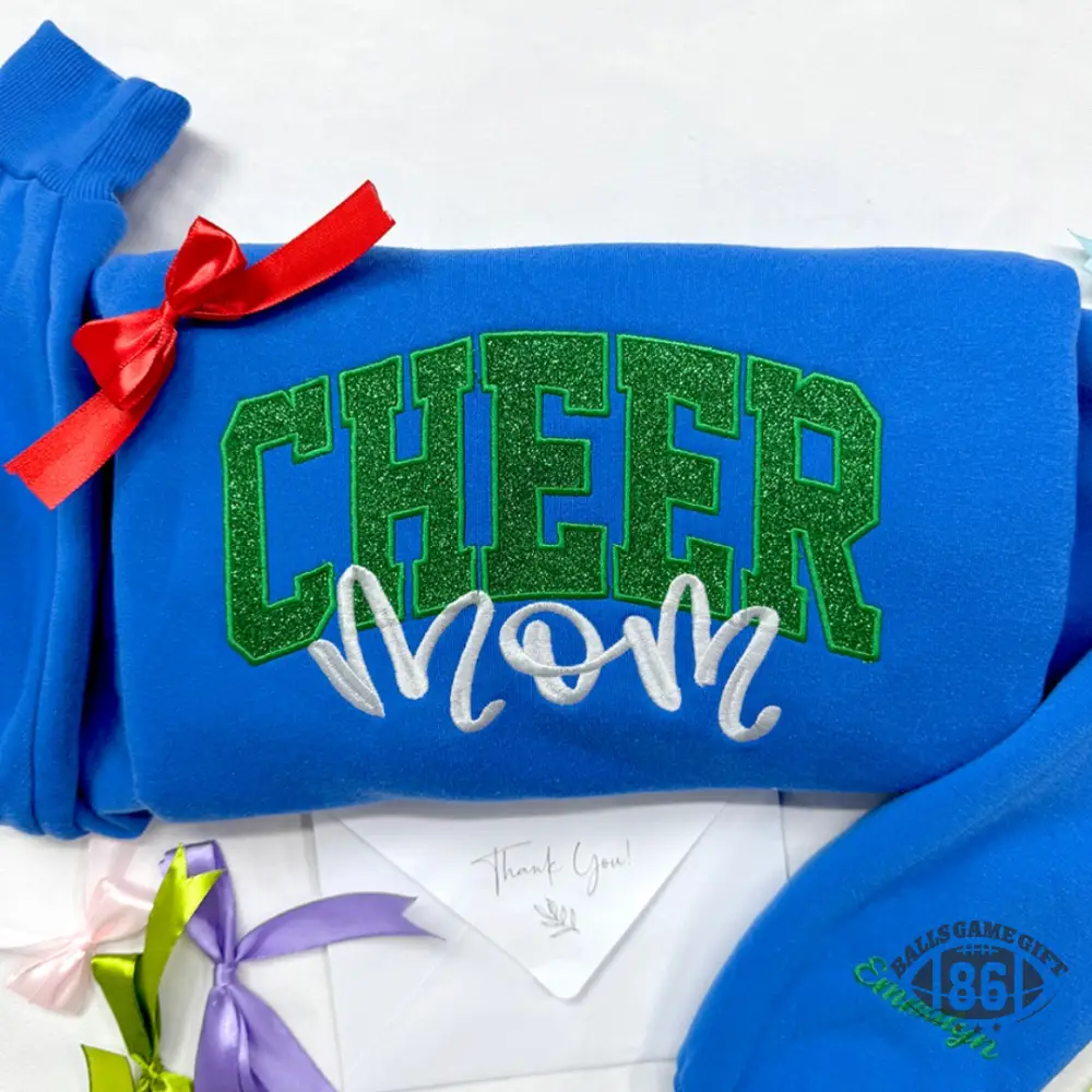 Personalized Cheer Mom Sweatshirt with Glitter Bow Sleeve