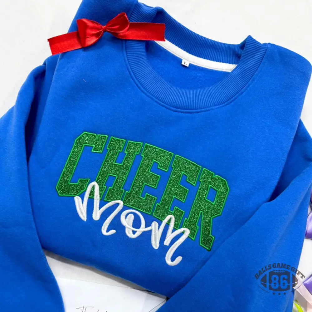 Personalized Cheer Mom Sweatshirt with Glitter Bow Sleeve