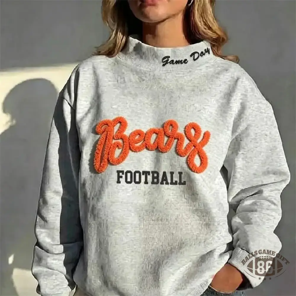 Personalized Chenille Script Team Name Sweatshirt, Embroidered Collar High Neck Sports Fan Top