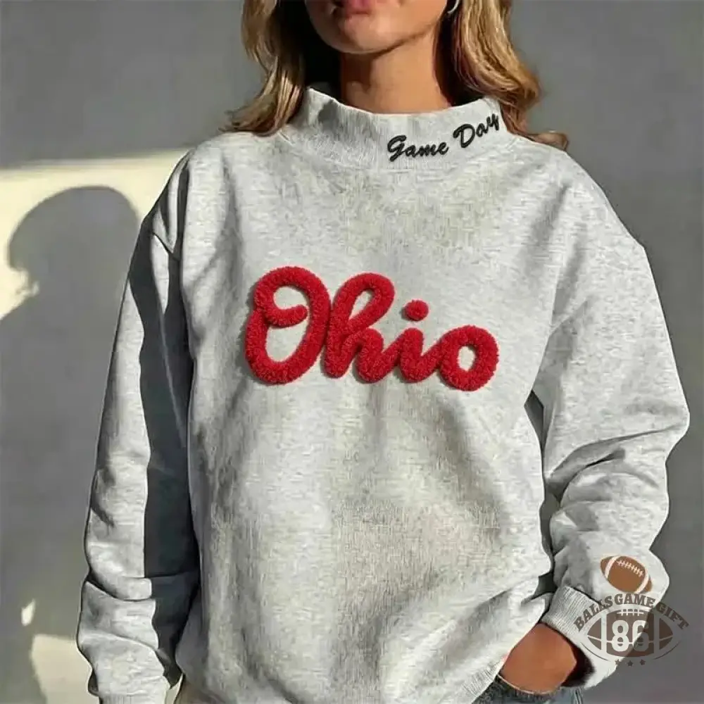 Personalized Chenille Script Team Name Sweatshirt, Embroidered Collar High Neck Sports Fan Top