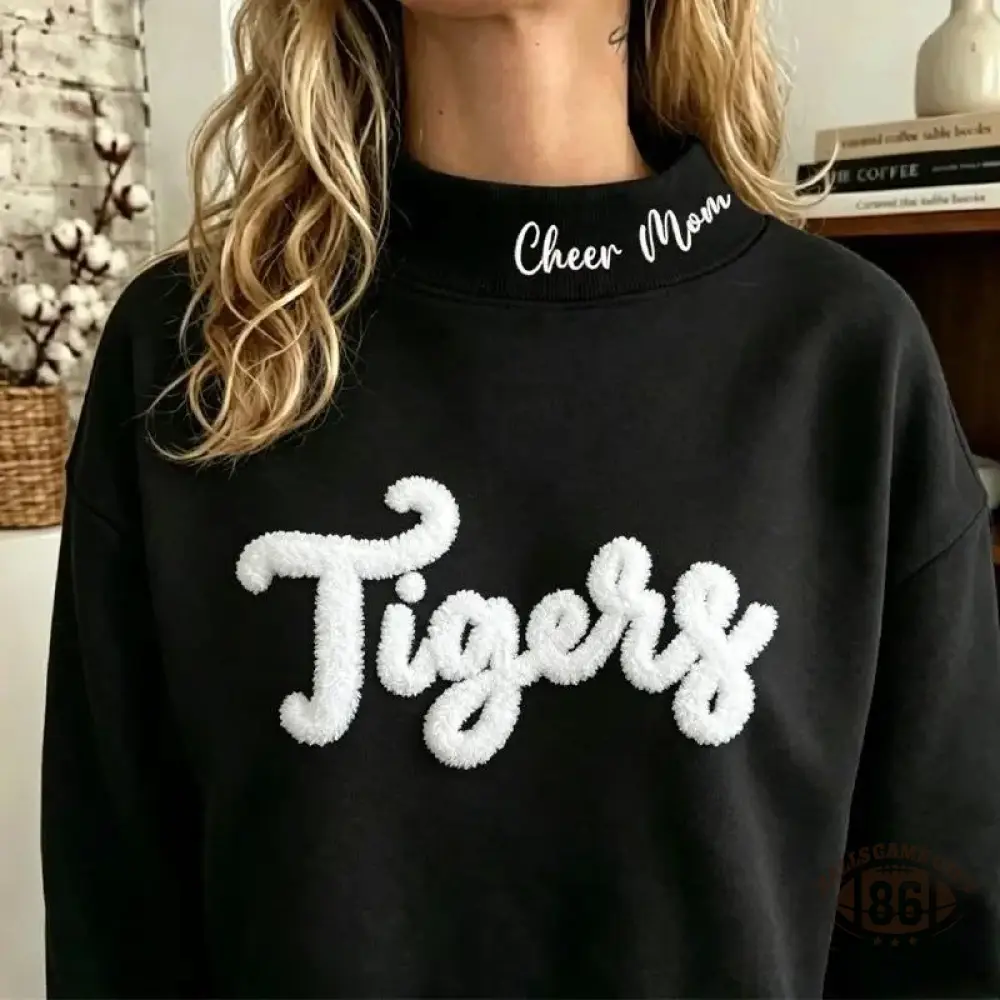 Personalized Chenille Script Team Name Sweatshirt, Embroidered Collar High Neck Sports Fan Top
