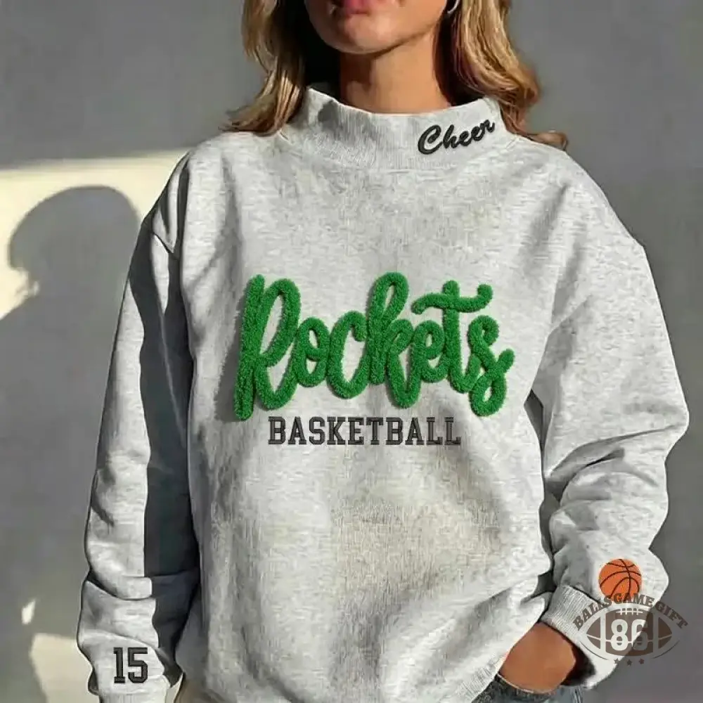 Personalized Chenille Script Team Name Sweatshirt, Embroidered Collar High Neck Sports Fan Top