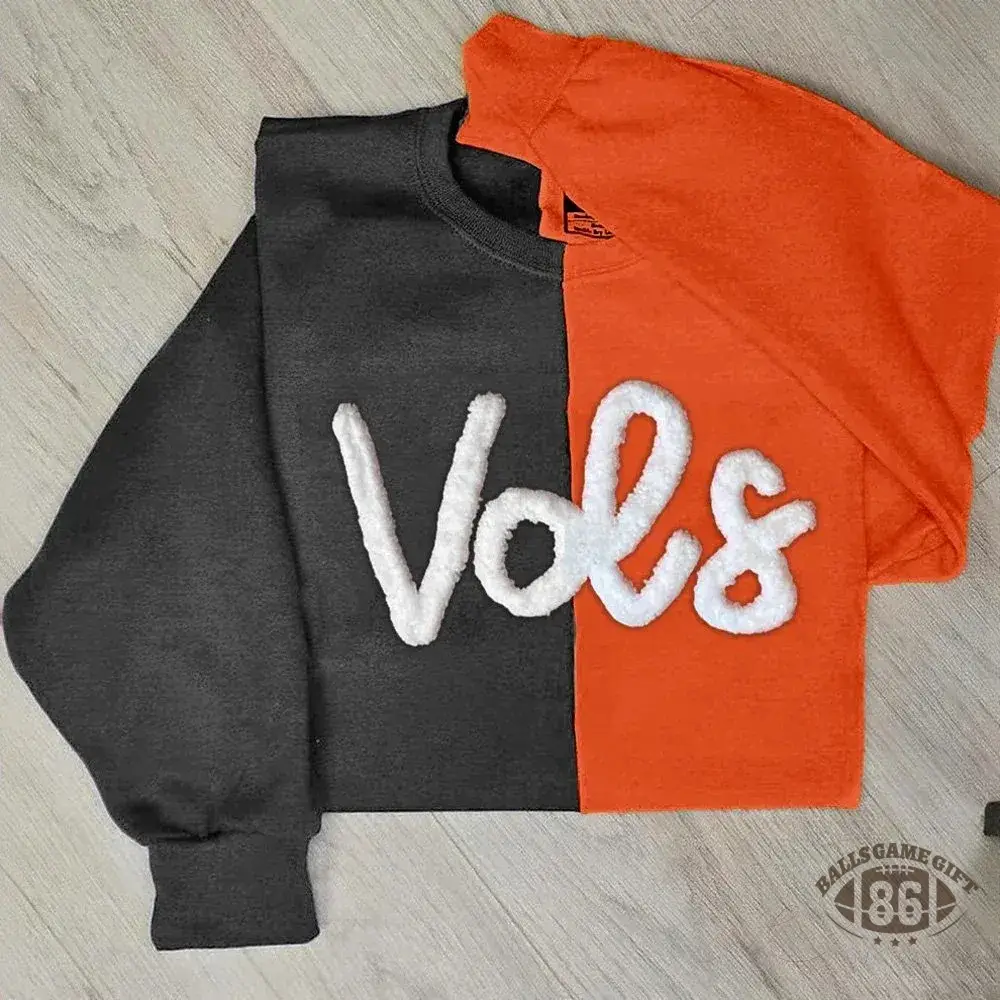 Personalized Chenille Yarn Embroidered Two Tone Sweatshirt School Mascot Split Sweatshirt
