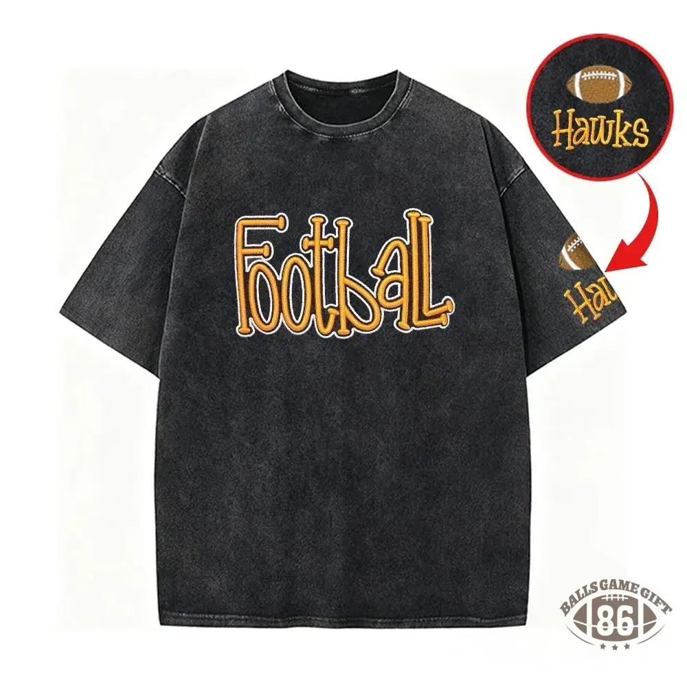 Personalized College Team Double 3D Puff School Mascot Embroidered Washed T-Shirt