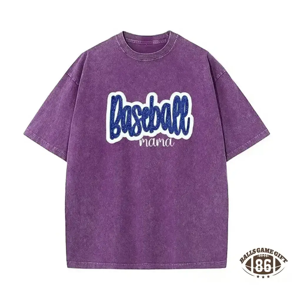 Personalized Custom Glitter Embroidered Baseball Mom Washed T-Shirt with Side Bow