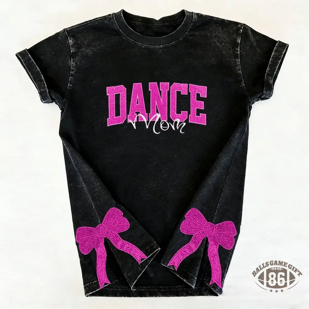 Proudstitch Personalized Custom Glitter Embroidered Dance Mom Washed T-Shirt