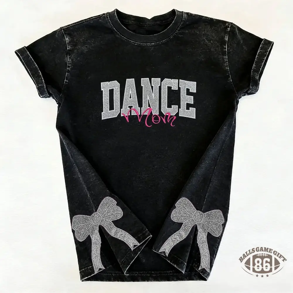 Proudstitch Personalized Custom Glitter Embroidered Dance Mom Washed T-Shirt