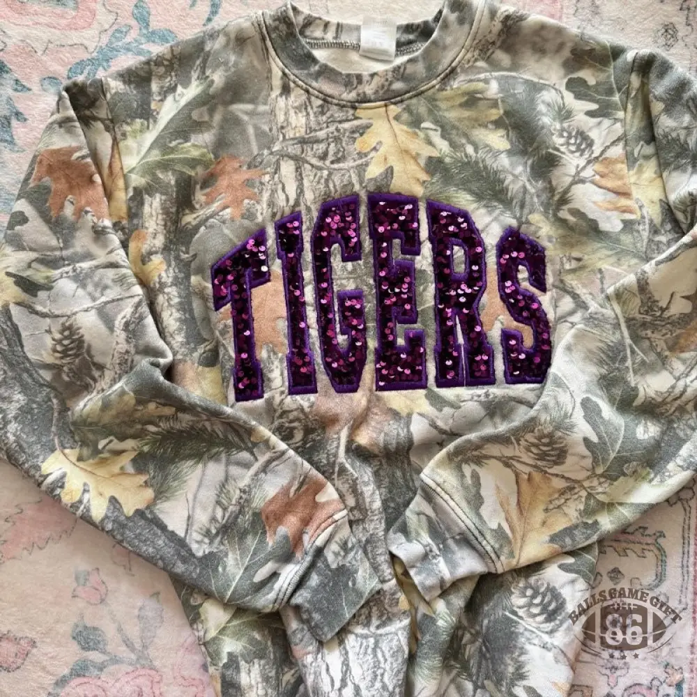 Personalized Custom Sequin Team Name Camo Sweatshirt Embroidered Sequin T-Shirt Hoodie