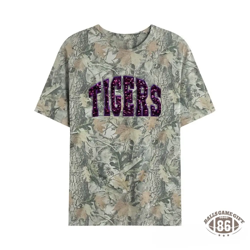 Personalized Custom Sequin Team Name Camo Sweatshirt Embroidered Sequin T-Shirt Hoodie