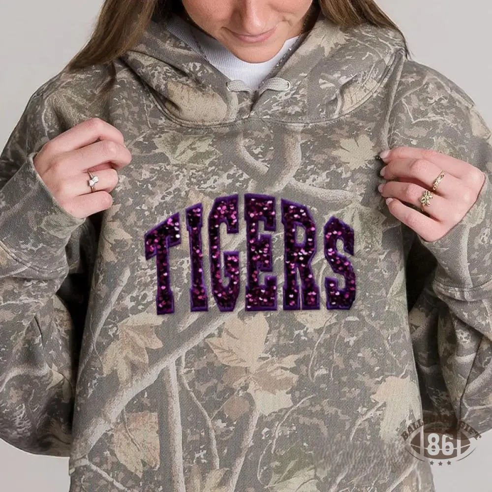 Personalized Custom Sequin Team Name Camo Sweatshirt Embroidered Sequin T-Shirt Hoodie