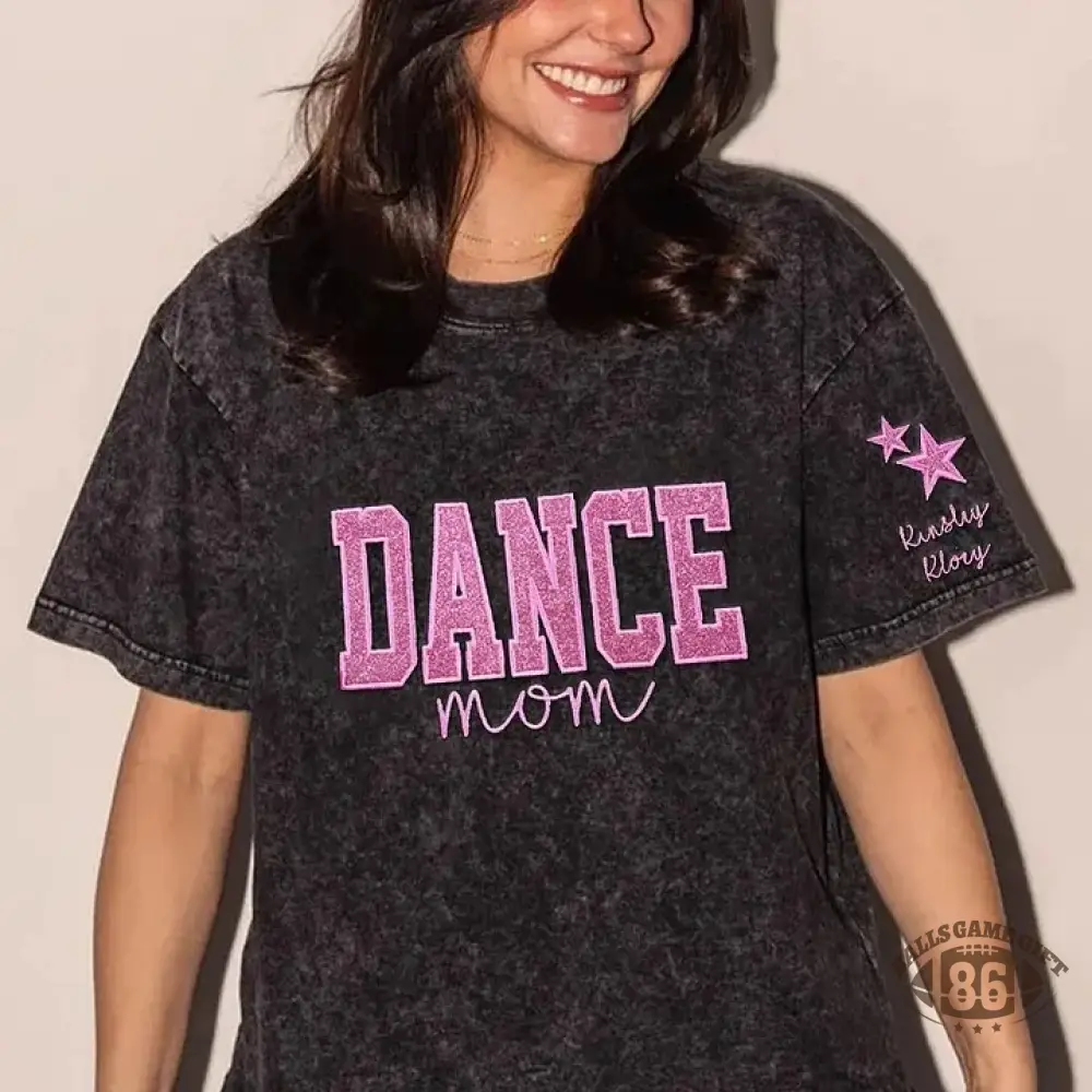 Personalized Embroidered Dance Mom Washed T-Shirt with Kids Name on Sleeve