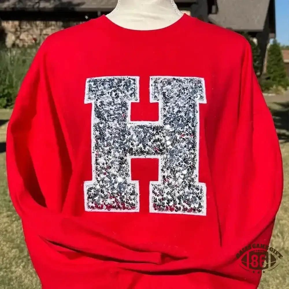 Personalized Embroidered Sequin Number or Letter Sweatshirt School Spirit Initial Crewneck