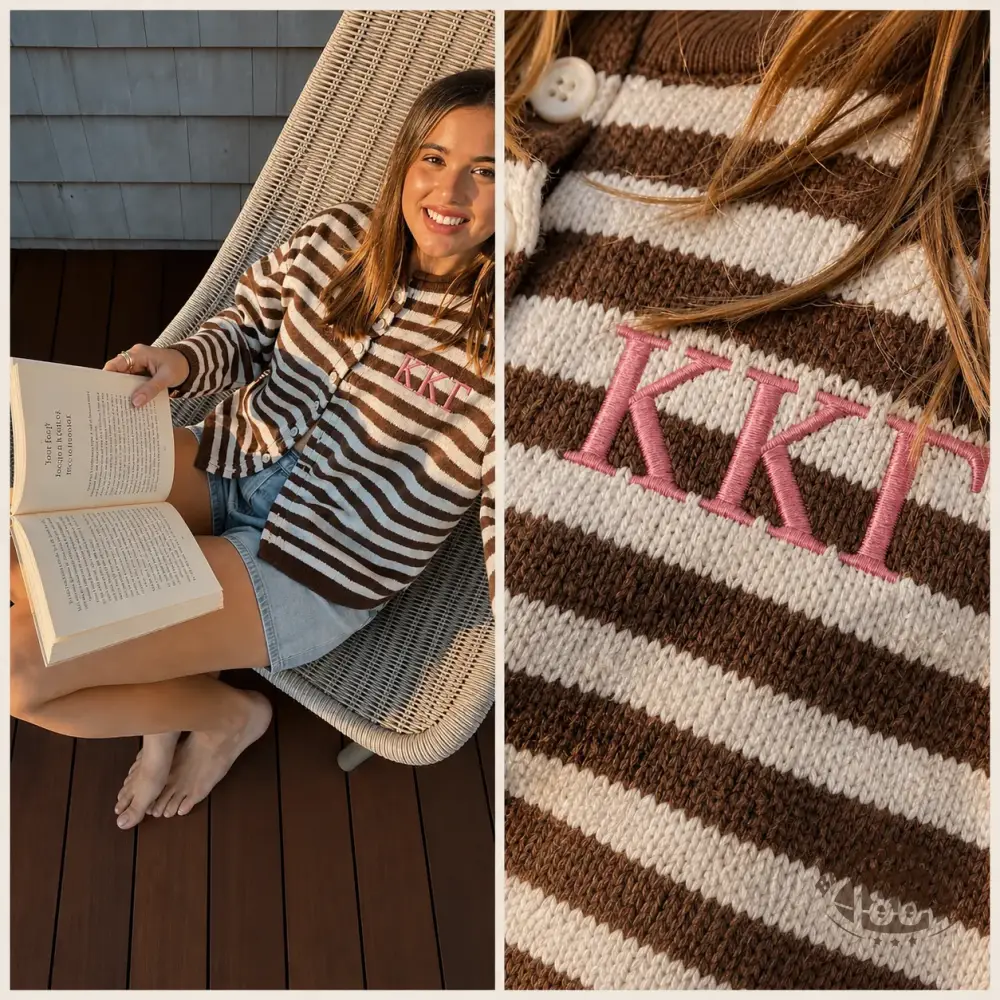 Personalized Embroidered Striped Cardigan College Sweater Knit Cardigan for Game Day Outfit
