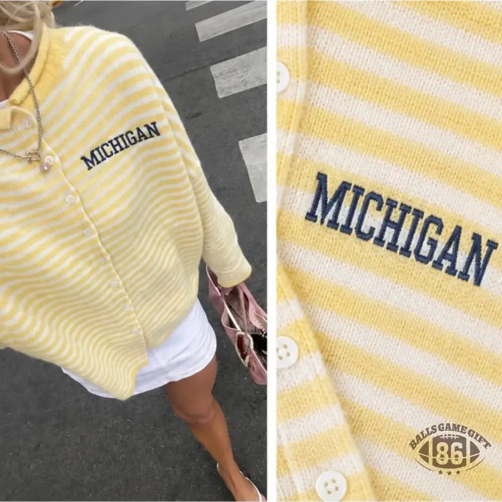 Personalized Embroidered Striped Cardigan College Sweater Knit Cardigan for Game Day Outfit