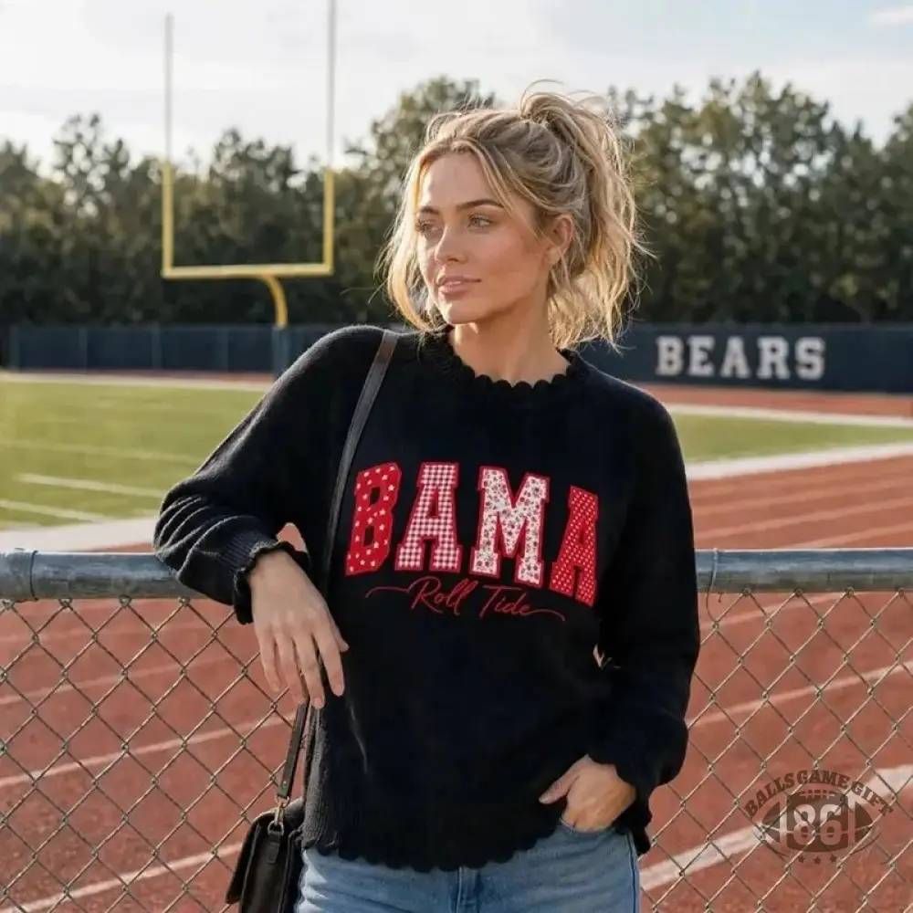 Personalized Embroidered Team Knit Sweater | Ruffle Trim Game Day Crewneck Pullover