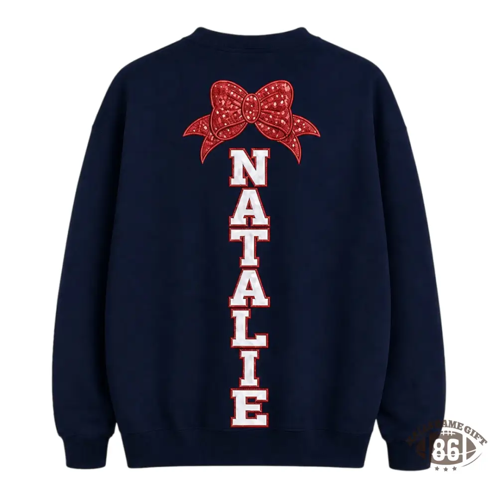 Personalized Football Mom Nana Sweatshirt, Custom Name Bow Football Grandma Crewneck, Game Day Sweatshirt