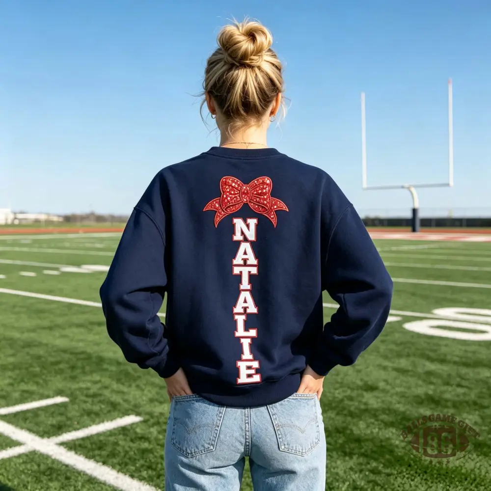 Personalized Football Mom Nana Sweatshirt, Custom Name Bow Football Grandma Crewneck, Game Day Sweatshirt