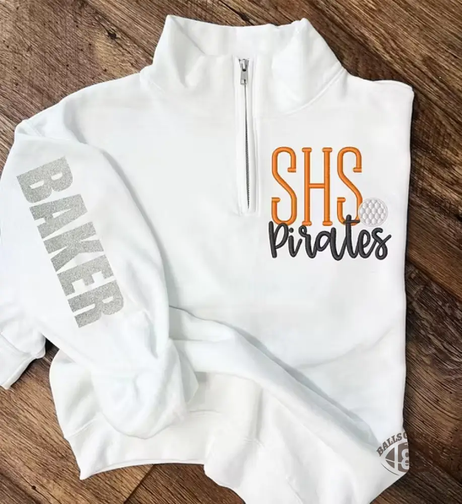 Personalized Football Quarter Zip Pullover – Custom Team Abbreviation & Glitter Sleeve Name