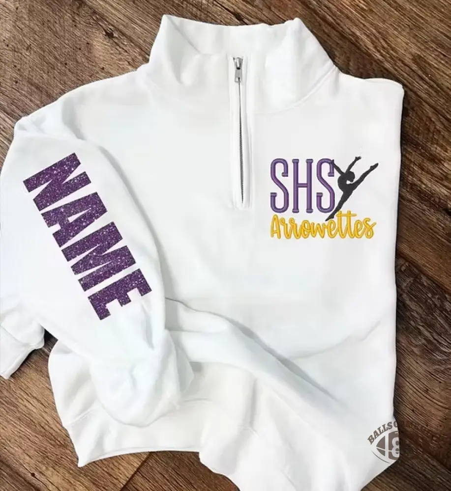 Personalized Football Quarter Zip Pullover – Custom Team Abbreviation & Glitter Sleeve Name