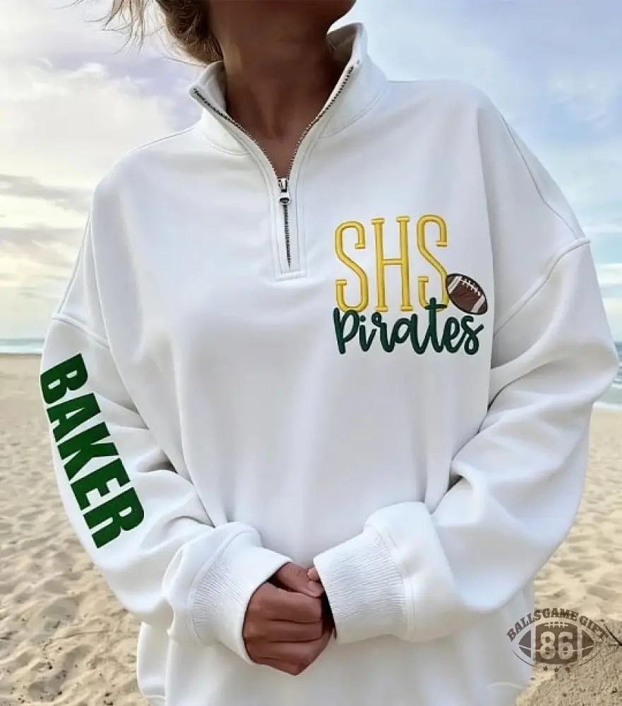 Personalized Football Quarter Zip Pullover – Custom Team Abbreviation & Glitter Sleeve Name