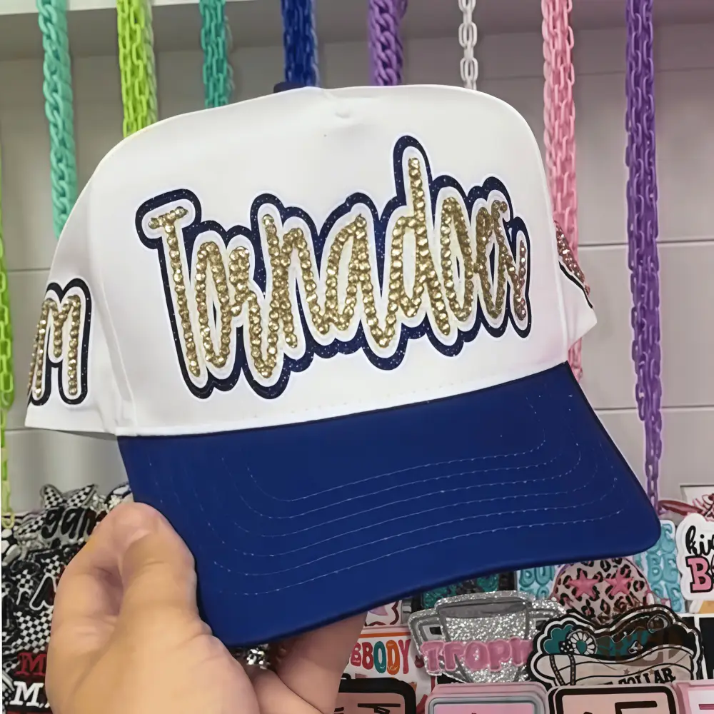 Personalized Glitter Rhinestones Letter Trucker Cap, Custom Sports Team Snapback Hat