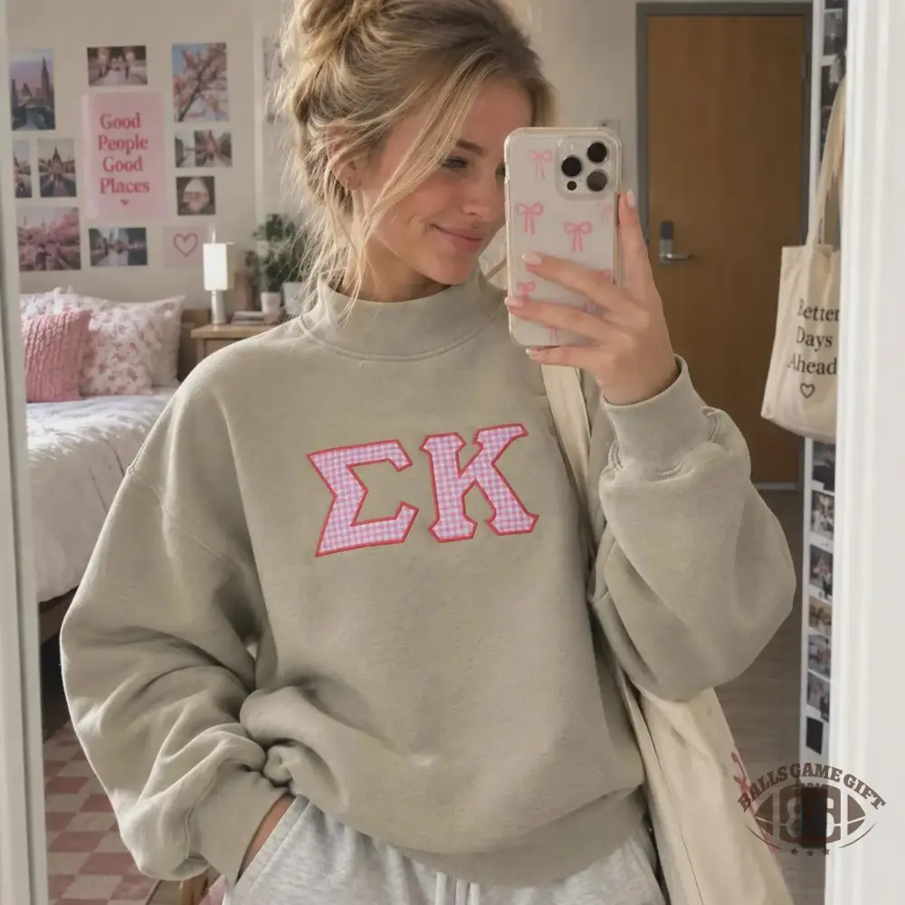 Personalized Greek Letter Gingham Sweatshirt Hoodie | Custom Sorority Applique