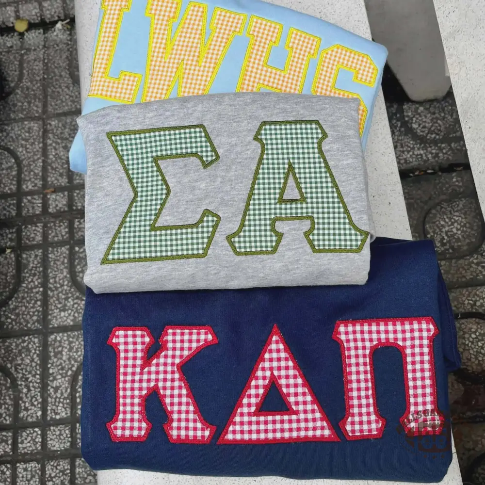 Personalized Greek Letter Gingham Sweatshirt Hoodie | Custom Sorority Applique