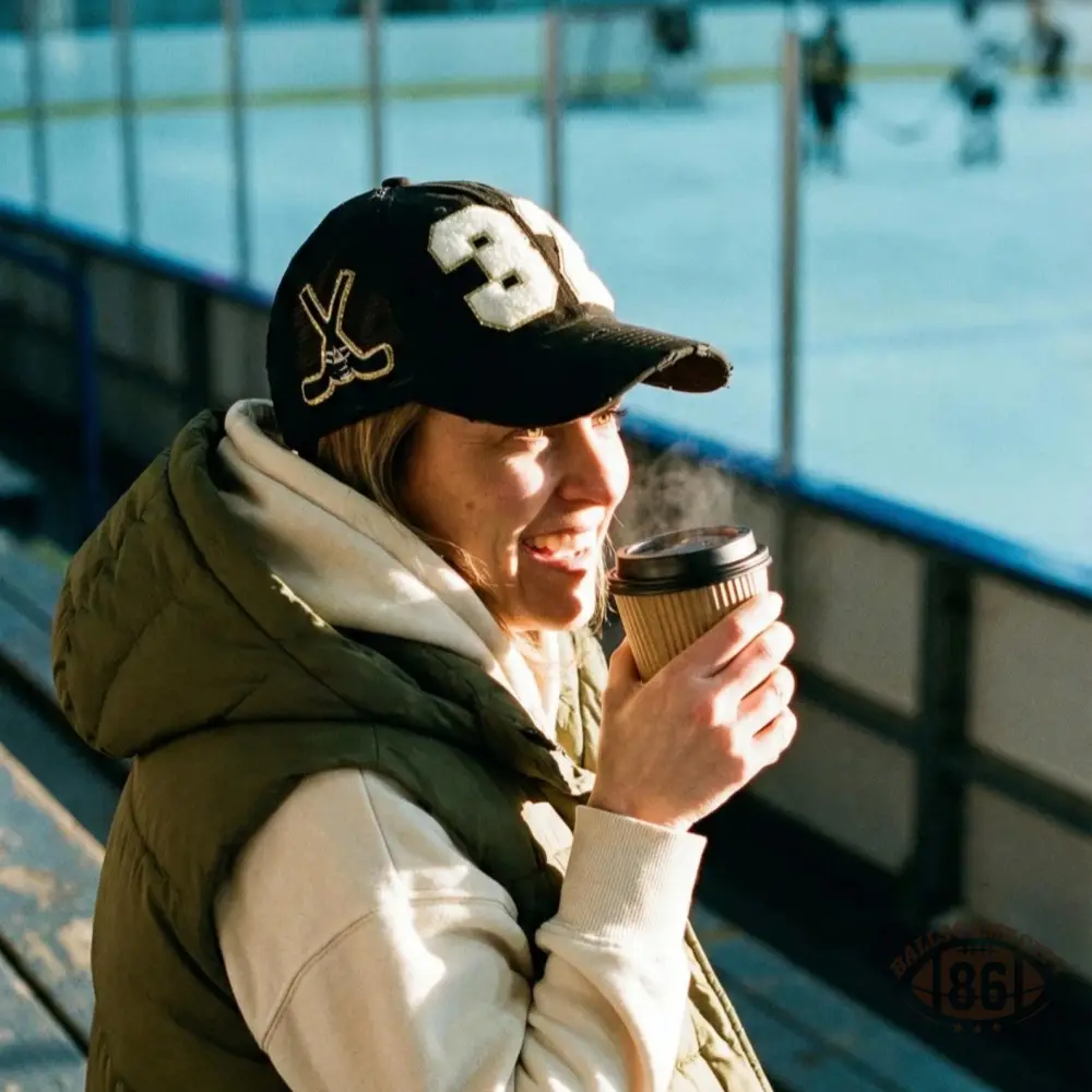 Personalized Hockey Mom Hat – Chenille Number, Hockey Sticks