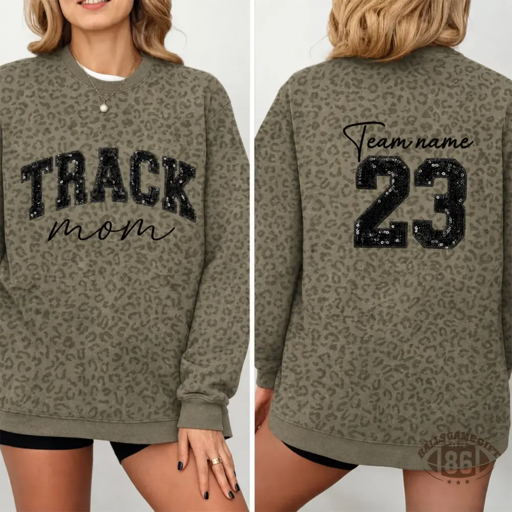 Personalized Leopard Game Day Team Mom T-Shirt, Custom Sequin Name & Number