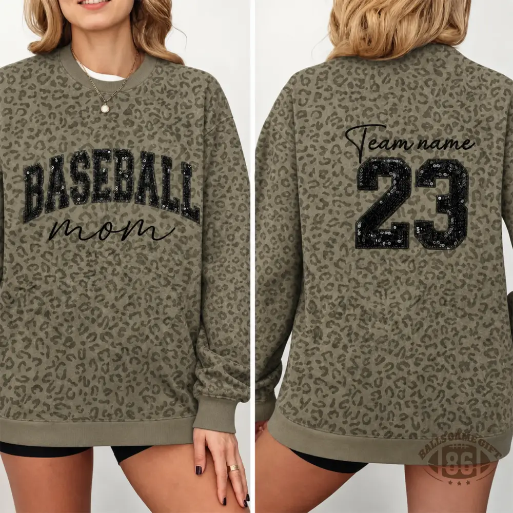Personalized Leopard Game Day Team Mom T-Shirt, Custom Sequin Name & Number